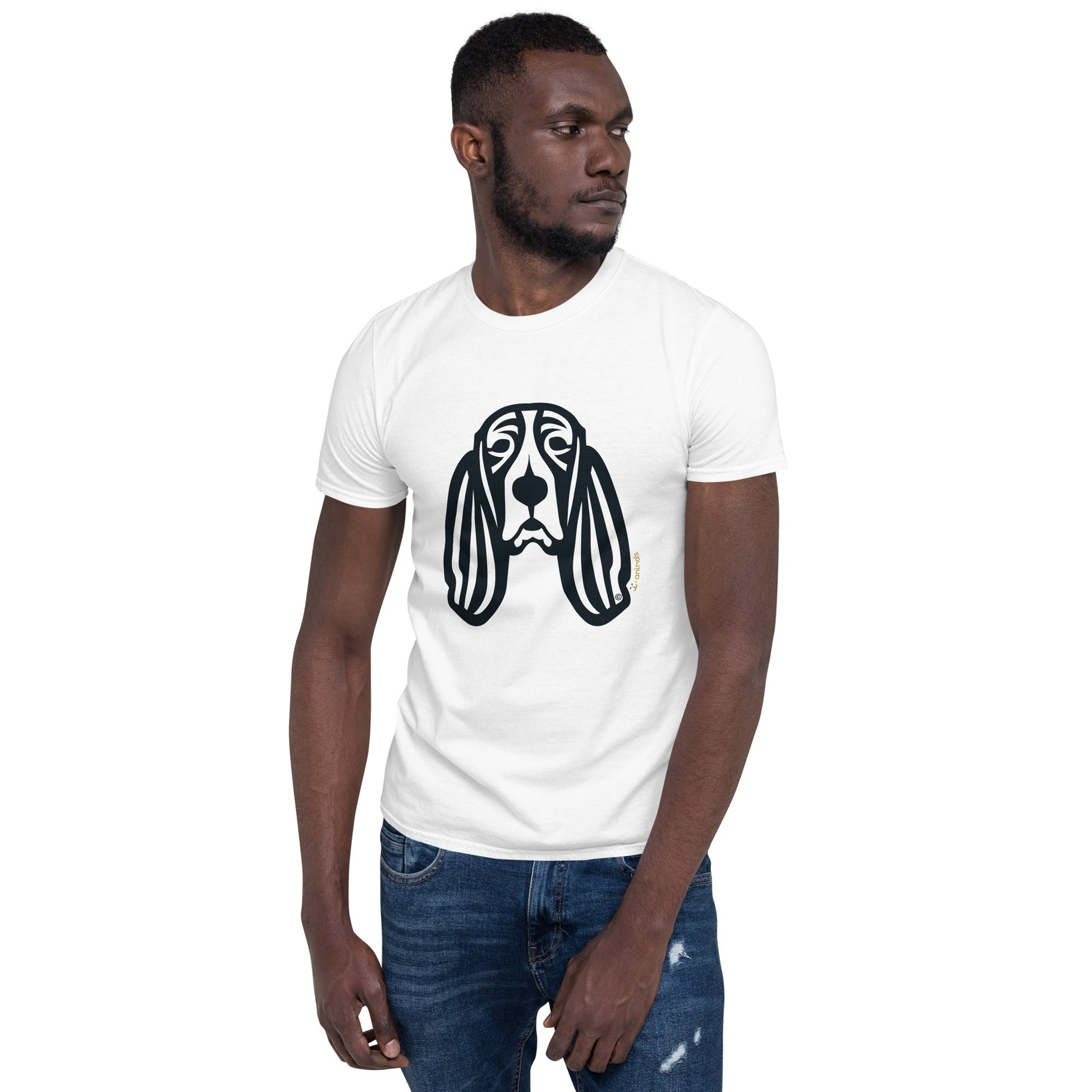 Camiseta unissex de manga curta - Basset Hound - Tribal - Cores Claras i-animals