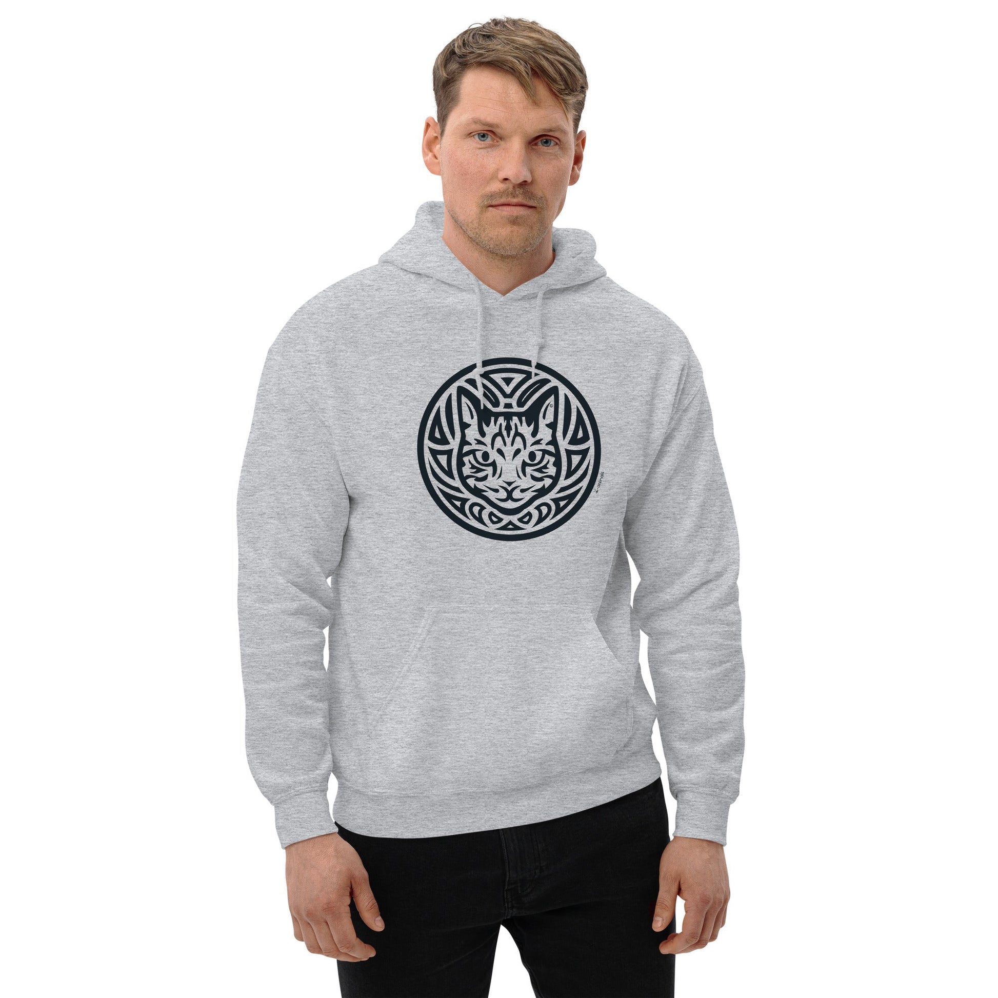 Moletom com capuz unissex - Gato Tigrado - Tribal - Cores Claras i-animals