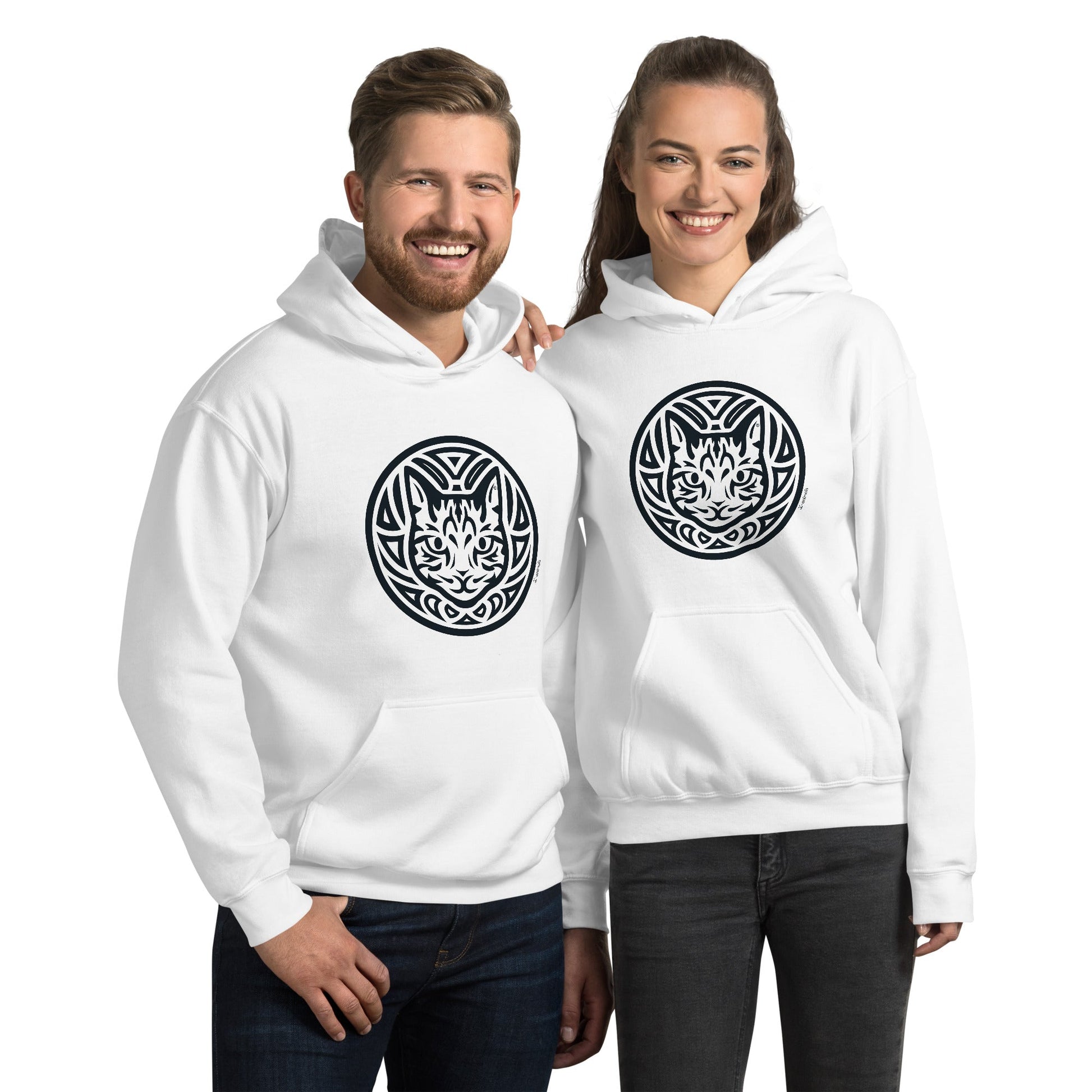 Moletom com capuz unissex - Gato Tigrado - Tribal - Cores Claras i-animals