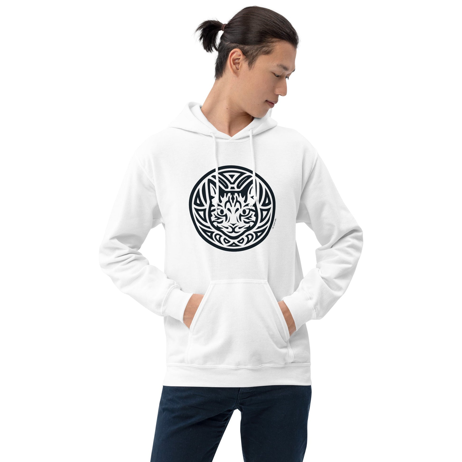 Moletom com capuz unissex - Gato Tigrado - Tribal - Cores Claras i-animals