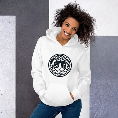 Moletom com capuz unissex - Gato preto e branco - Tribal - Cores Claras i-animals