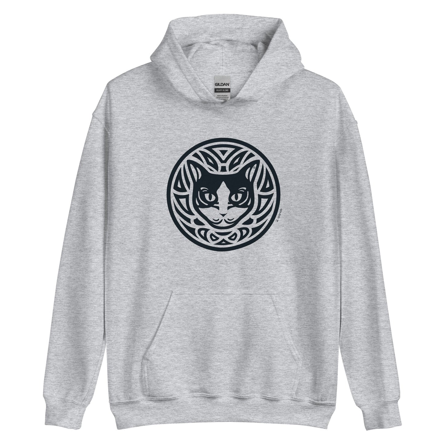 Moletom com capuz unissex - Gato preto e branco - Tribal - Cores Claras i-animals