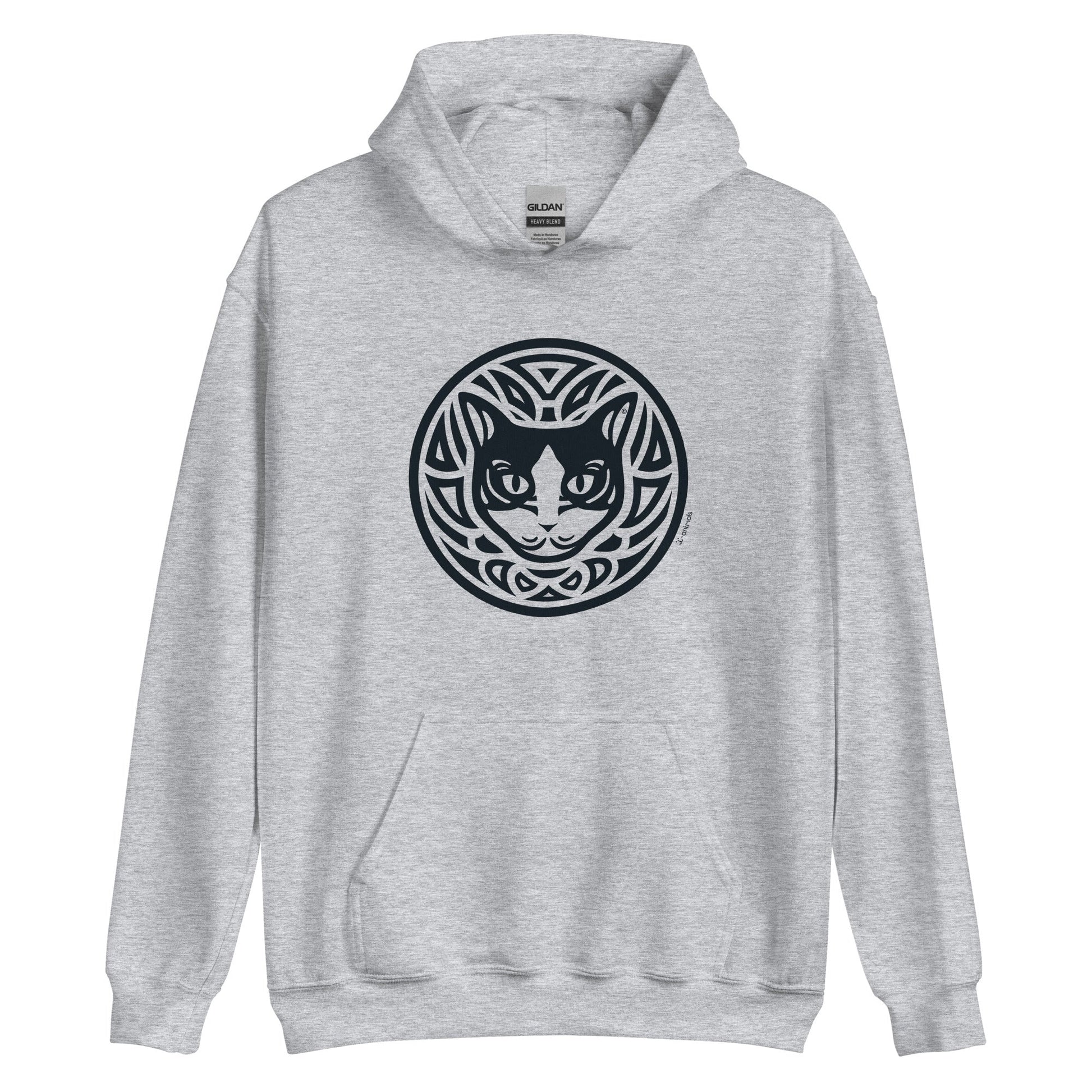 Moletom com capuz unissex - Gato preto e branco - Tribal - Cores Claras i-animals