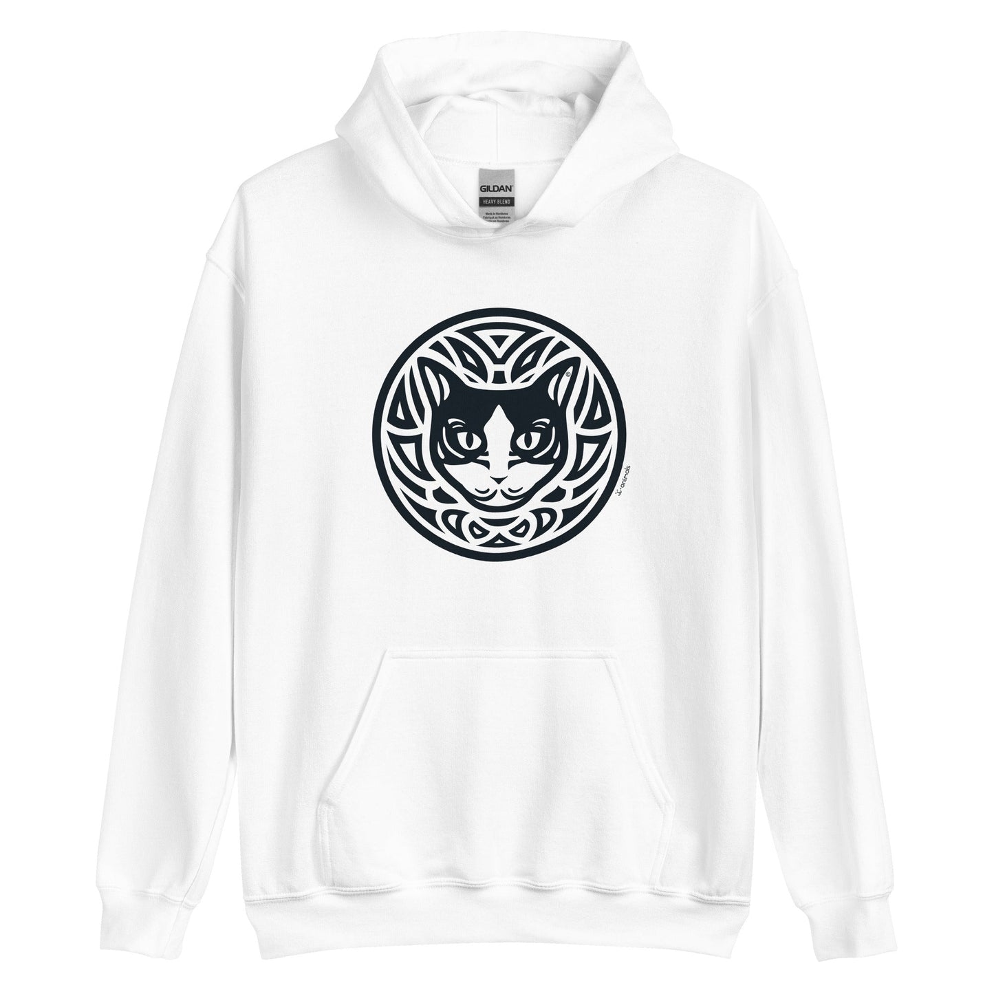 Moletom com capuz unissex - Gato preto e branco - Tribal - Cores Claras i-animals