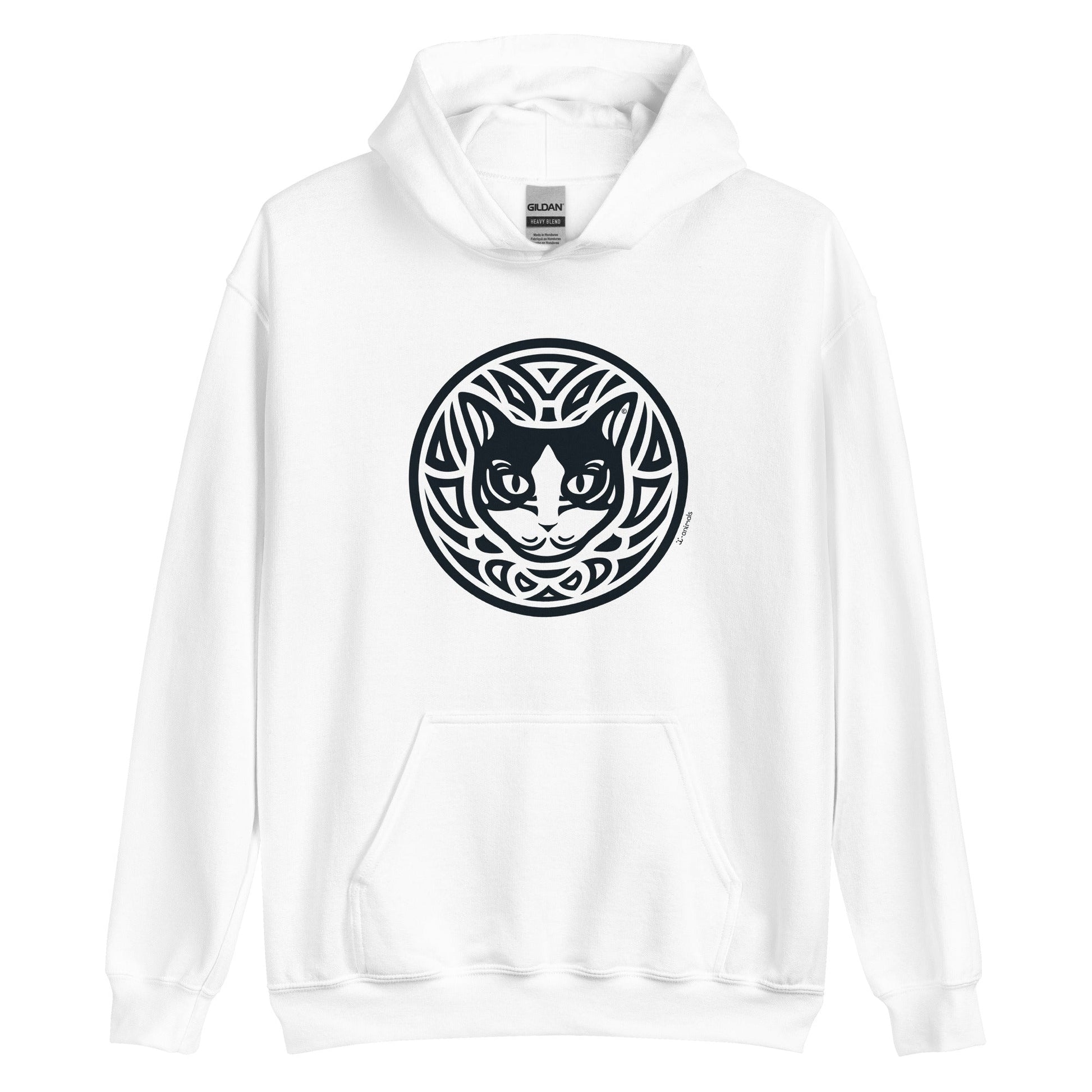 Moletom com capuz unissex - Gato preto e branco - Tribal - Cores Claras i-animals