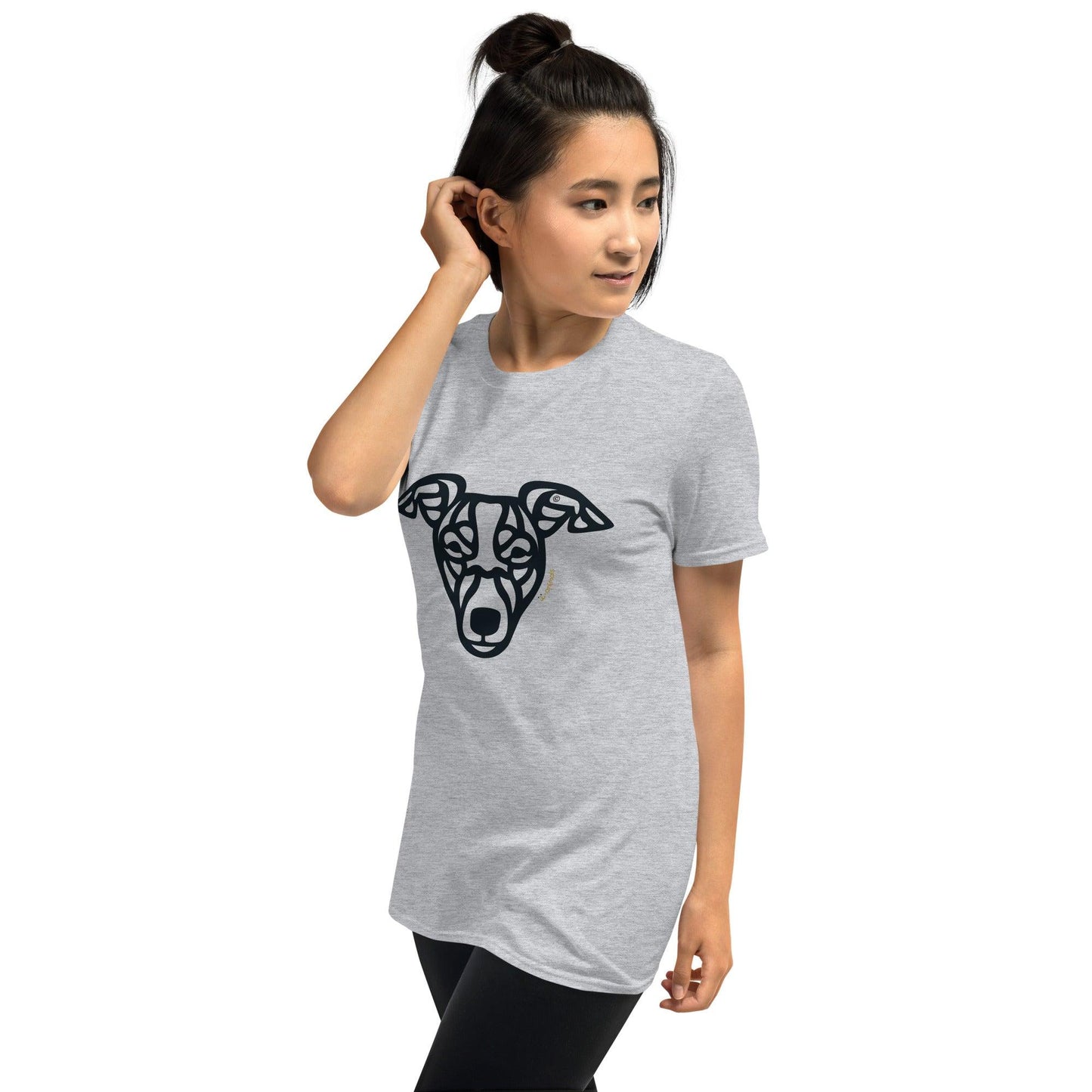 Camiseta unissex de manga curta - “cão vira-lata” - Tribal - Cores Claras - i-animals