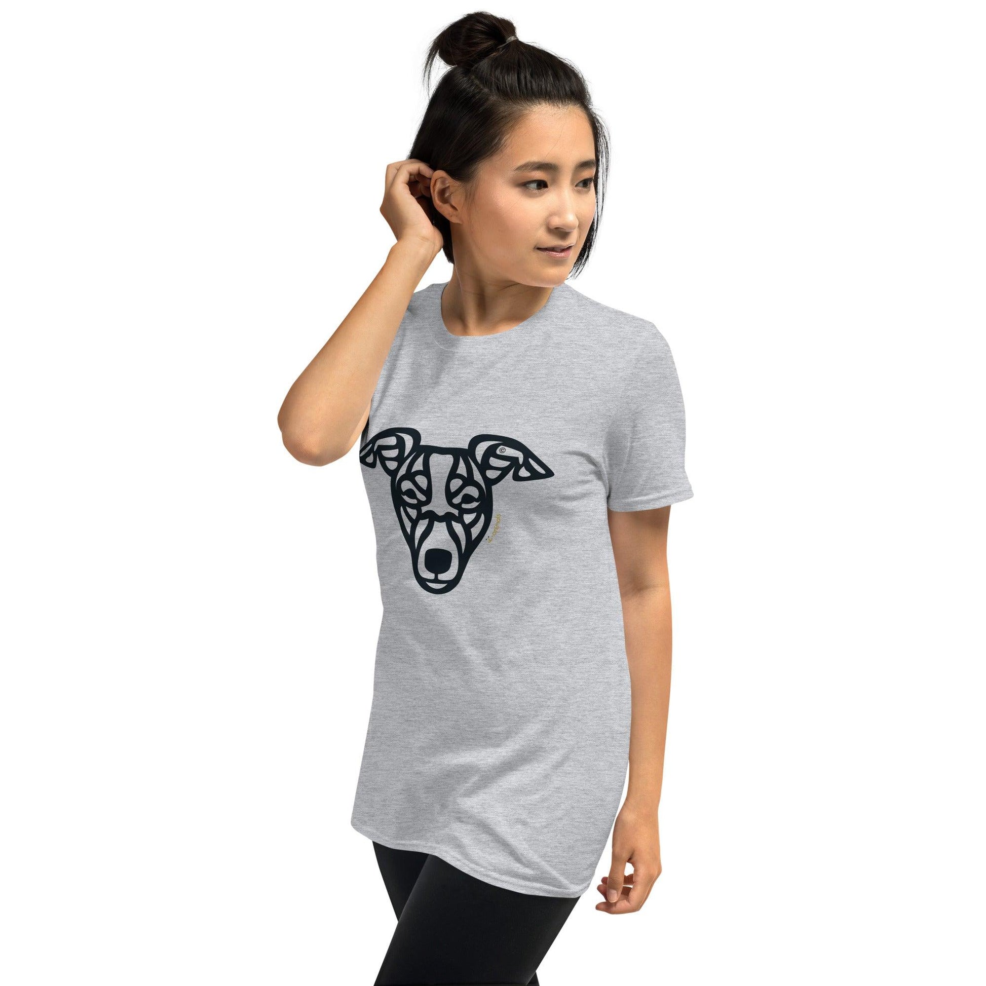 Camiseta unissex de manga curta - “cão vira-lata” - Tribal - Cores Claras - i-animals