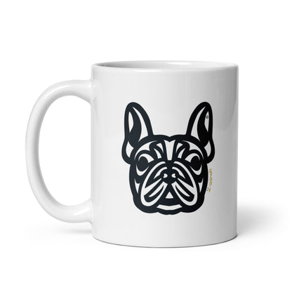 Taza con diseño de bulldog francés y tribal