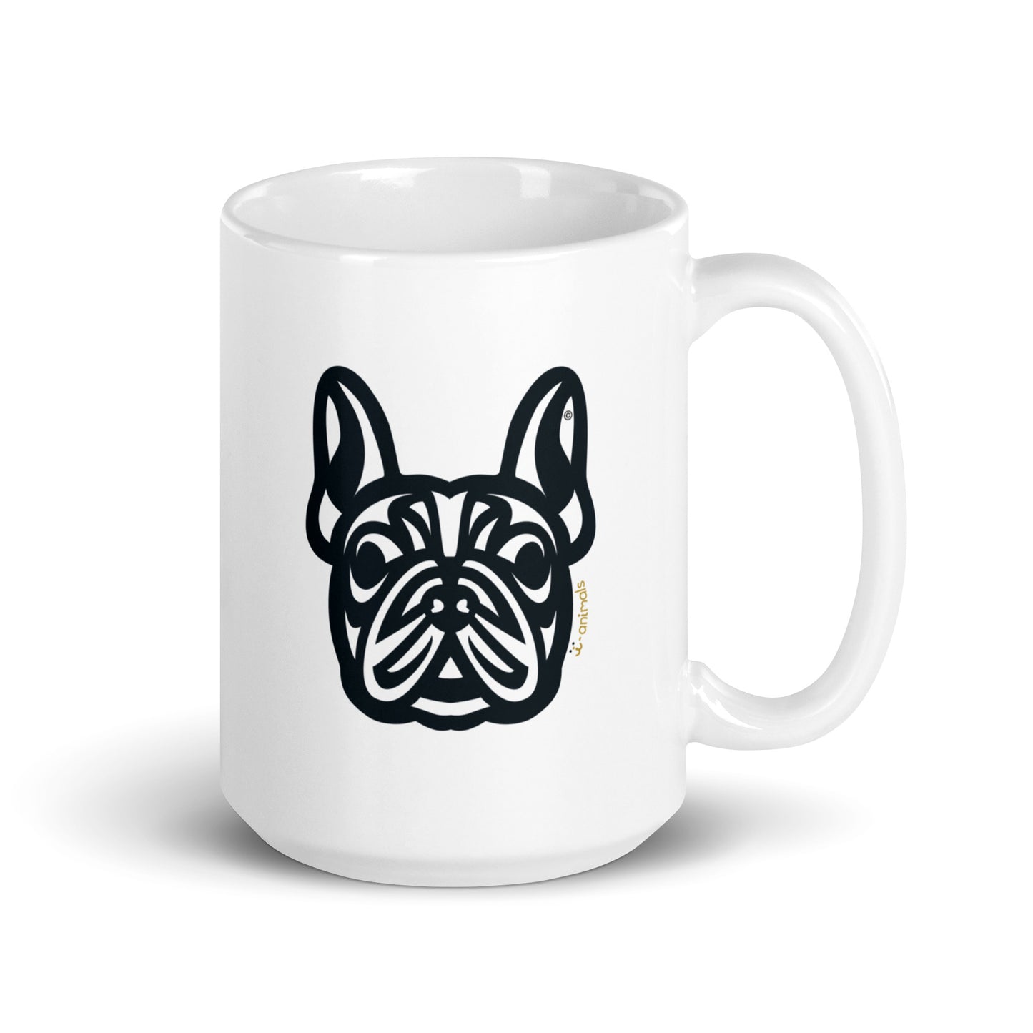 Taza con diseño de bulldog francés y tribal